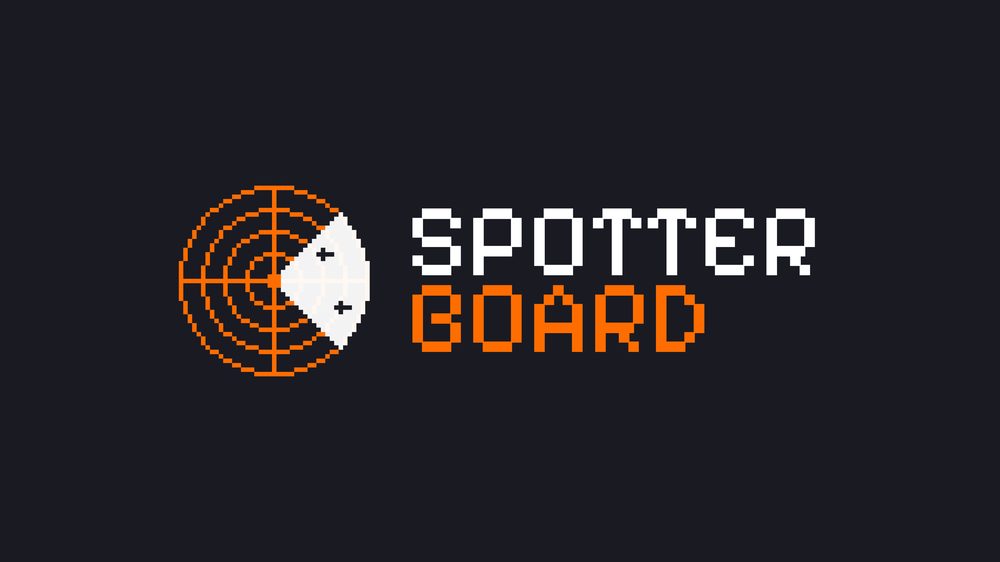 The logo concept that became the final SpotterBoard mark — radar rings with a paper-plane shape