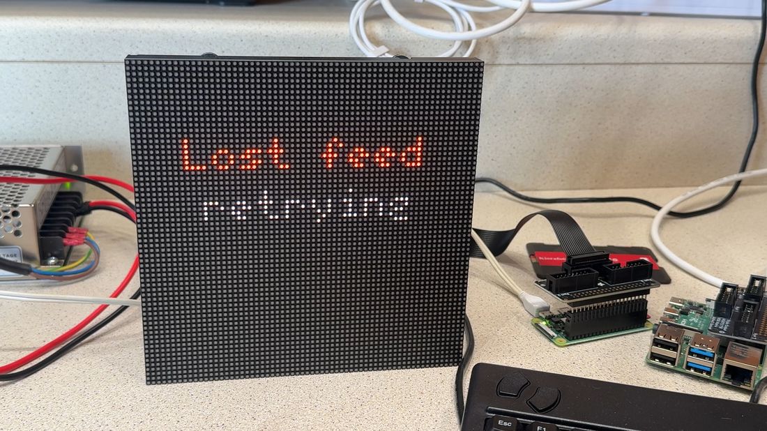 The panel showing a 'Lost feed / retrying' message